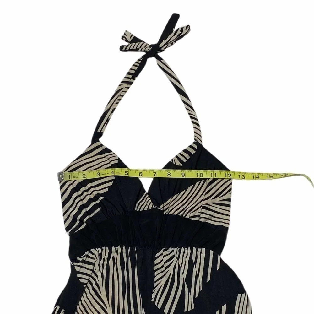 SHEN Jie Black Feather Printed Halter Maxi Dress